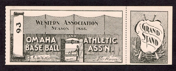 1895 Omaha Base Ball Club of the Western Association Unused Ticket