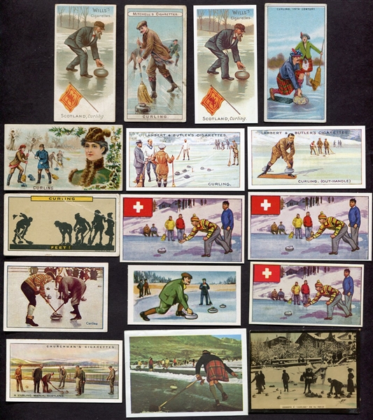 Diverse Curling Lot of 31 Cards and Postcards 1880s to 1970s