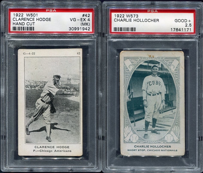 Pair of 1922 W Cards W501 Hodge & W573 Hollocher Each PSA Graded
