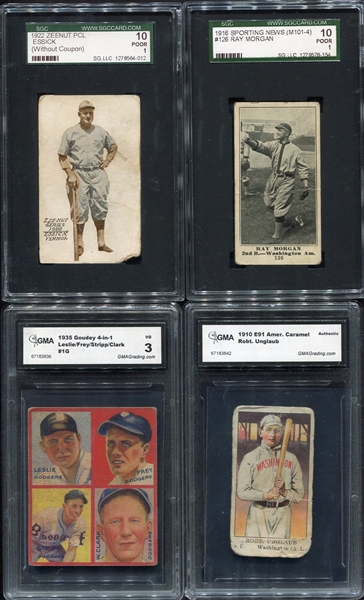 1910-1935 Type Card Lot of 4 Different All Graded