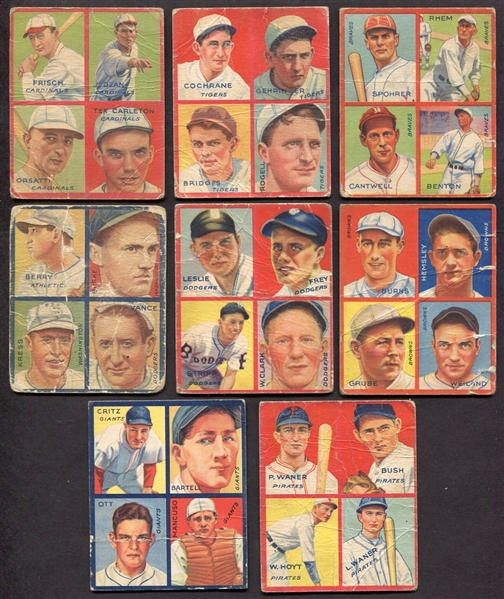 1935 Goudey 4-in-1 Lot of 8 Different w/HOFers