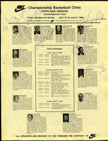 Jim Valvano Autograph on 1985 Nike Clinic Sheet w/5 Other Coaches