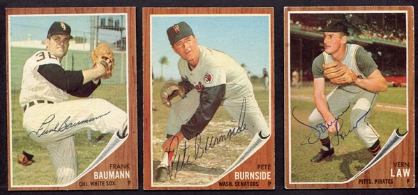 1962 Topps Lot of 3 Autographed Cards