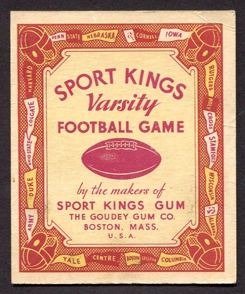 1933-34 Goudey Sport Kings Varsity Football Game Card #22