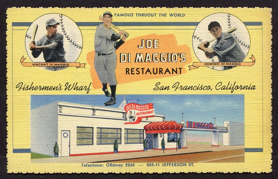 Circa 1940s/50s Joe DiMaggios Restaurant Postcard 
