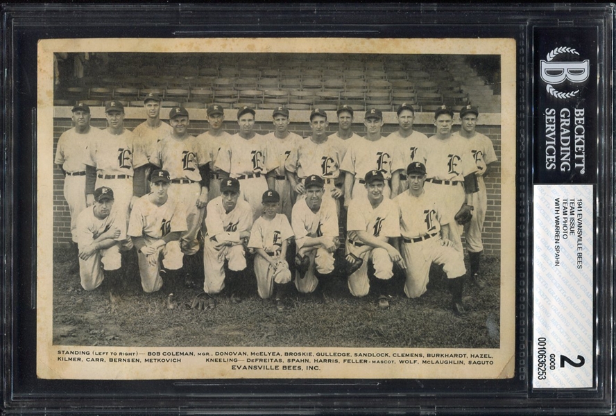1941 Evansville Bees Team Issued Photo w/Warren Spahn Only One Confirmed