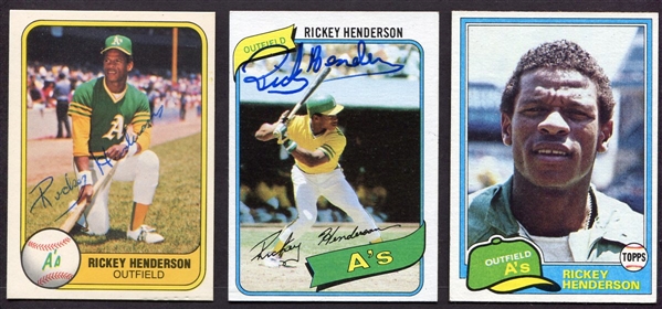 Lot of 3 Rickey Henderson Cards w/Topps Rookie Autographed??