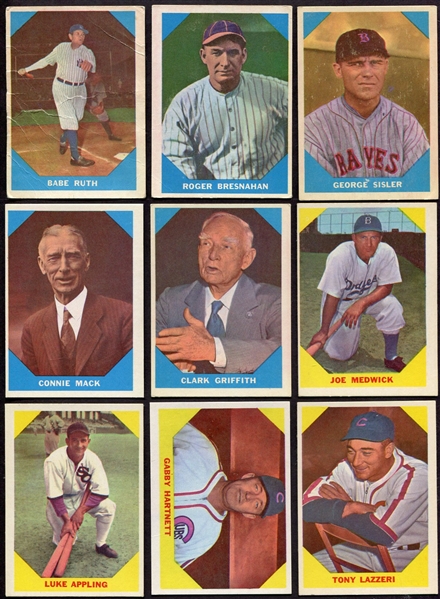 1960/61 Fleer Baseball Greats Lot of 21 Different w/Ruth