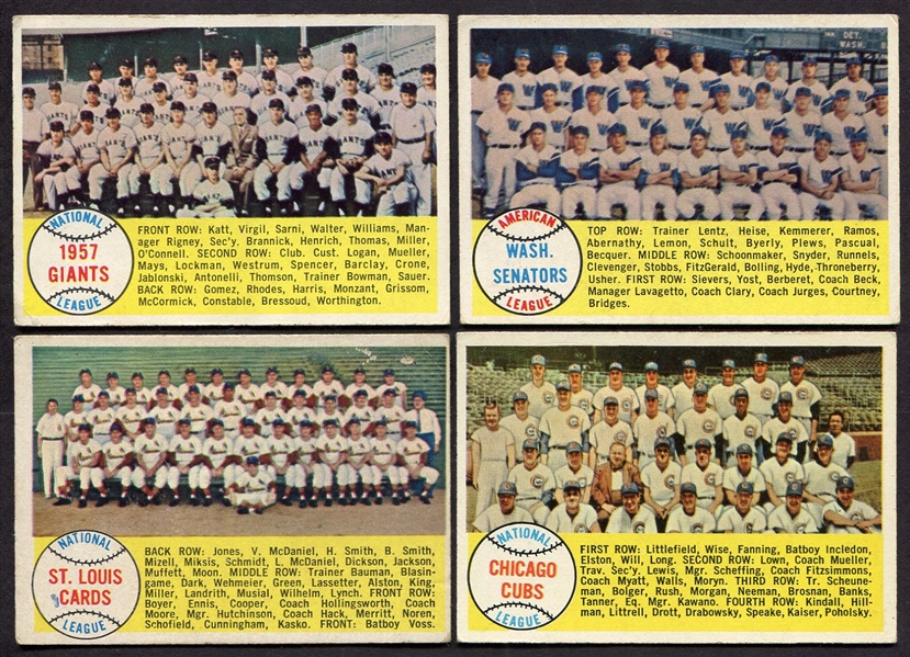 1958 Topps Team Card Lot of 4 Unmarked!
