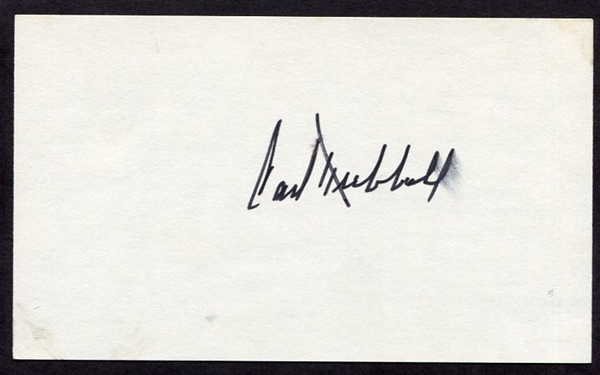 Carl Hubbell Signed Index Card