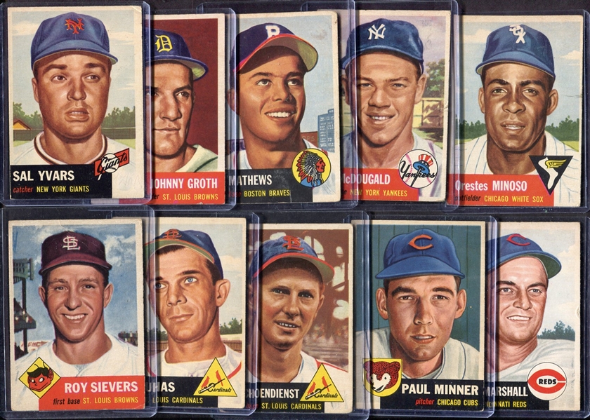 1953 Topps Partial Set of 180 Different w/HOFers, Stars & High-Numbers