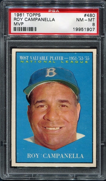1961 Topps #480 Roy Campanella MVP PSA 8 Nrmt-Mt
