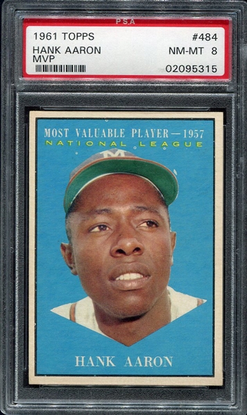 1961 Topps #484 Hank Aaron MVP PSA 8 Nrmt-Mt