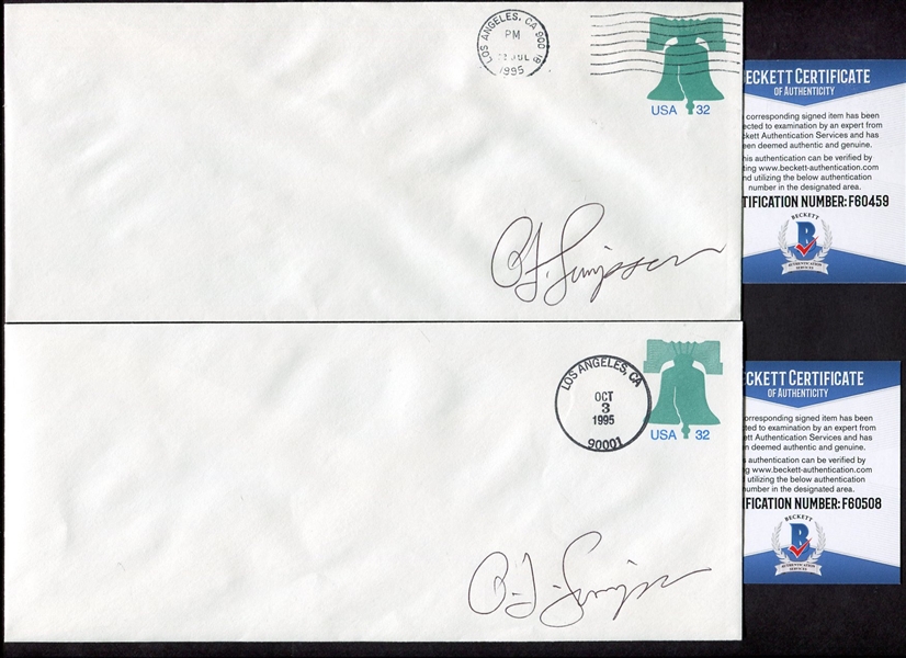 Pair of O. J. Simpson Signed Postmarked Envelopes Beckett Certified