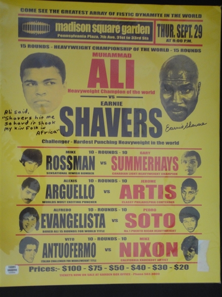 Ali vs. Shavers 16 x 20 Broadside Sept 29, 1977 Signed by Shavers