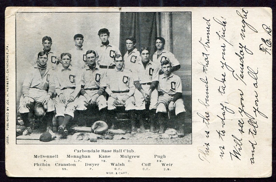 Early 1900s Carbondale PA Baseball Club RPPC