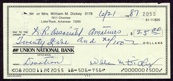 Bill Dickey Signed Personal Check