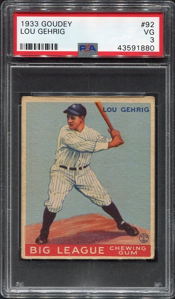 1933 Goudey #92 Lou Gehrig PSA 3