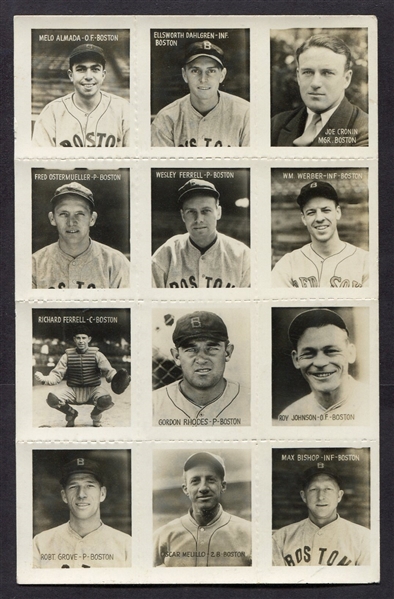 1935 George Burke Boston Red Sox Photo Stamps Sheet