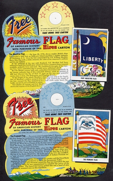 1950s Hires Root Beer Famous Flags of American History Bottle Hangers 4 Different