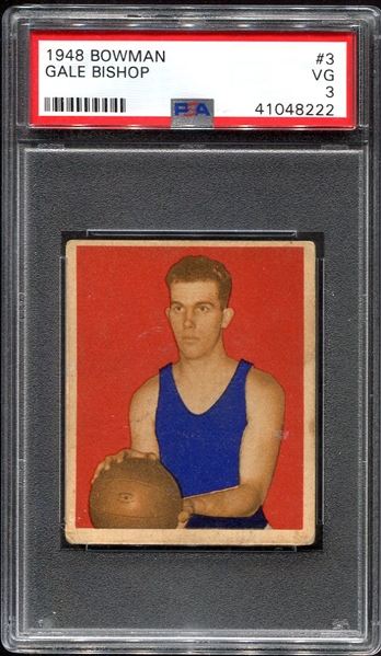 1948 Bowman Basketball #3 Gale Bishop Philadelphia Warriors PSA 3