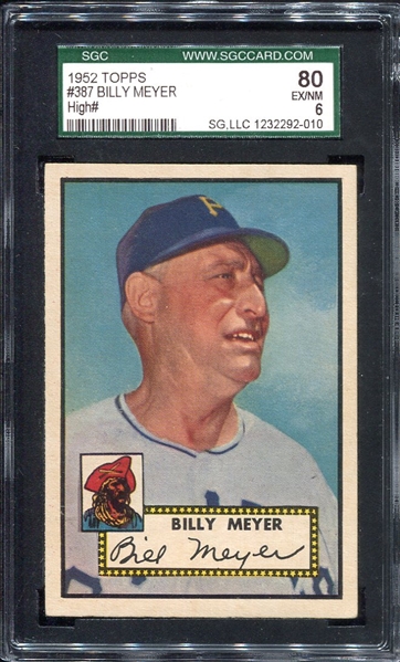 1952 Topps #387 Billy Meyer Pittsburgh Pirates SGC 80 Nicely Centered!
