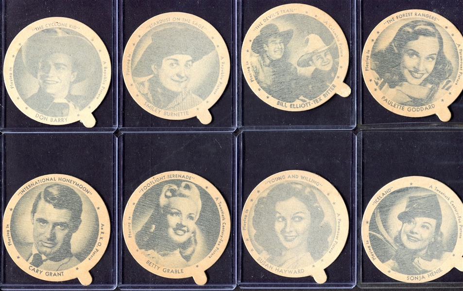 1942 Dixie Lids Movie Stars Complete Set of 24 All w/Original Wax Paper Protector