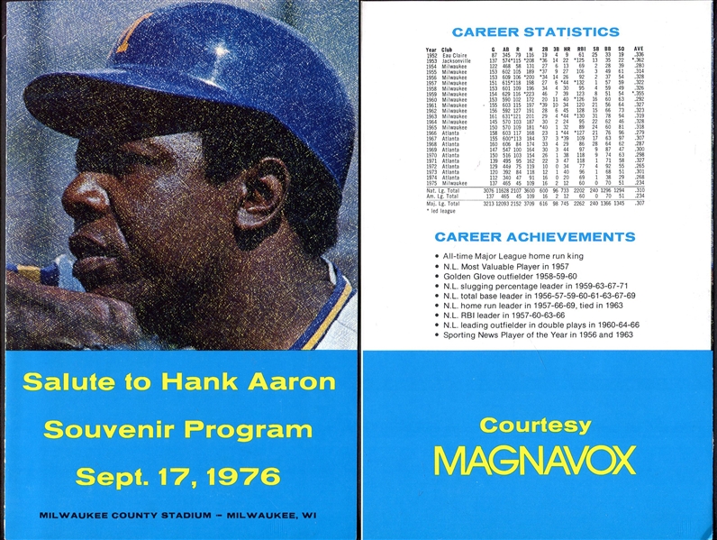 1976 Hank Aaron Souvenir Program Lot of 2