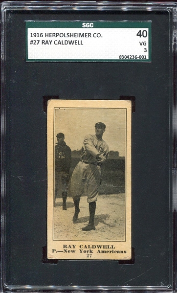 1916 Herpolsheimer #27 Ray Caldwell New York Yankees SGC 40