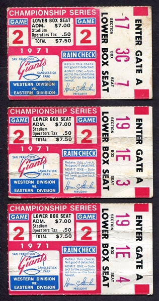 1971 National League Championship Trio of Ticket Stubs