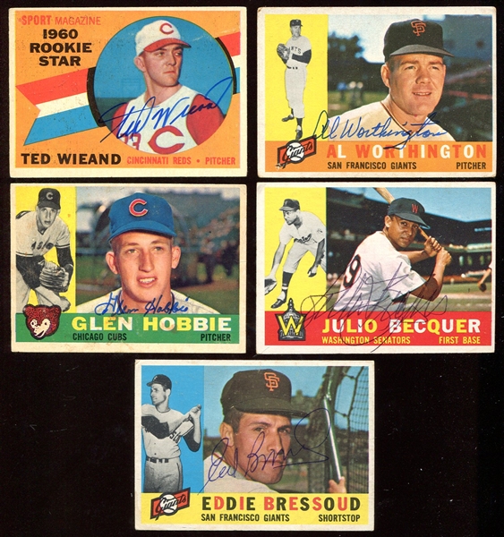 1960 Topps Lot of 5 Autographed Cards Beckett Certified