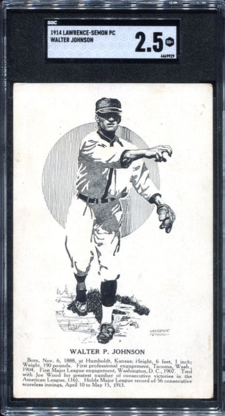 1914 Lawrence Semon Walter Johnson Postcard SGC 2.5
