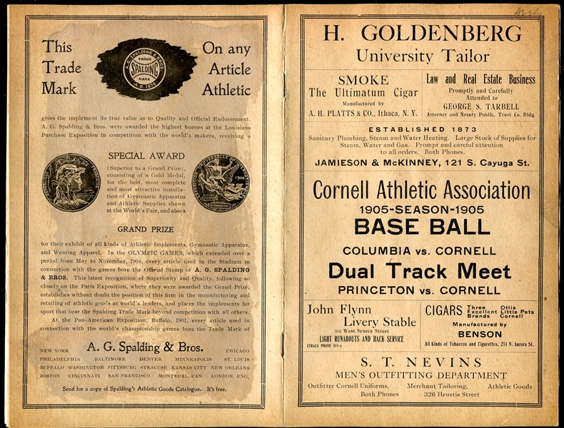 1905 Cornell vs. Columbia Scorecard w/Eddie Collins