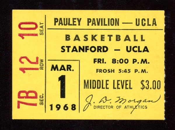 1968 UCLA Basketball Ticket Stub vs. Stanford