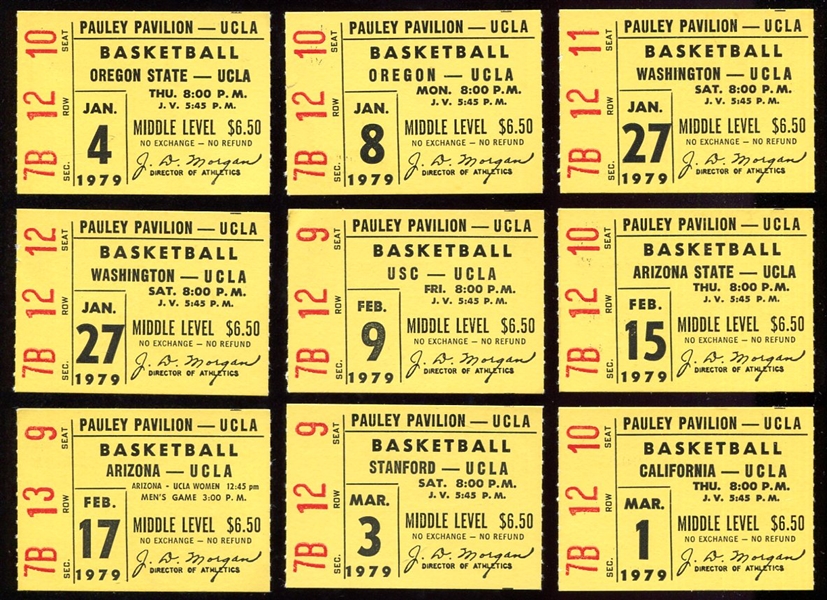 1979 UCLA Basketball Ticket Stubs 9 Different Games