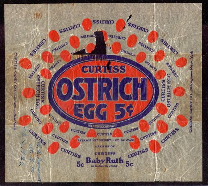 Vintage Curtiss Ostrich Egg 5 Cent Wrapper Large Size