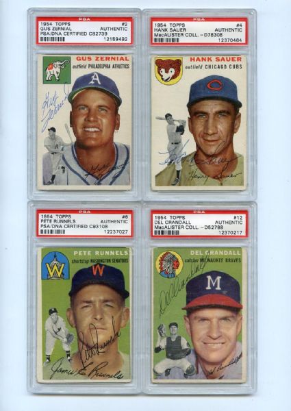1954 Topps Baseball Lot of 18 Different All Autographed PSA/DNA Certified With HOFers