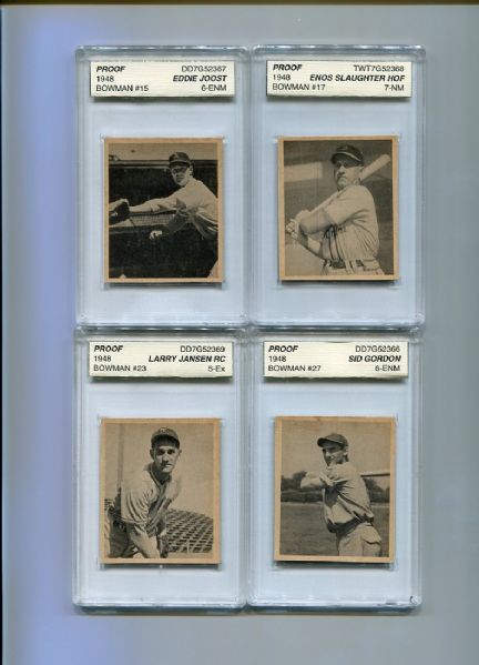 1948 Bowman Baseball Lot of Four Blank Back Cards