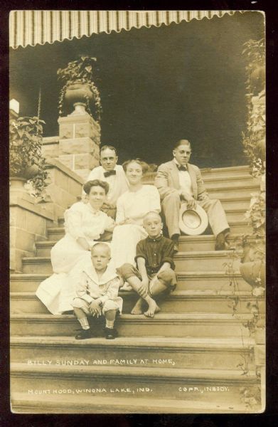 Billy Sunday postcard- fantastic real photo of him and family