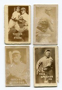 1948 Topps Magic Photo HOFer lot of 4- Hornsby, Speaker, Tinker and Evers & Young
