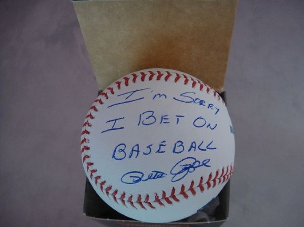 Pete Rose Autographed Baseball "I am sorry I bet on Baseball" 