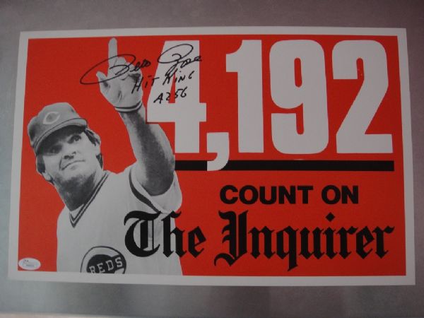 1985 Pete Rose Record Breaker 4,192 poster Autographed PSA/DNA