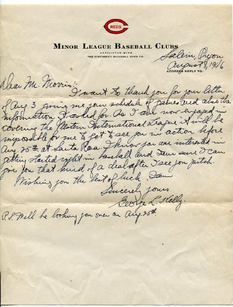 George "High Pockets" Kelly Twice Signed Letter on Cincinnati Reds Letterhead