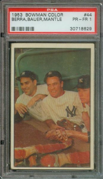 1953 Bowman Color #44 Berra, Bauer, Mantle  PSA 1