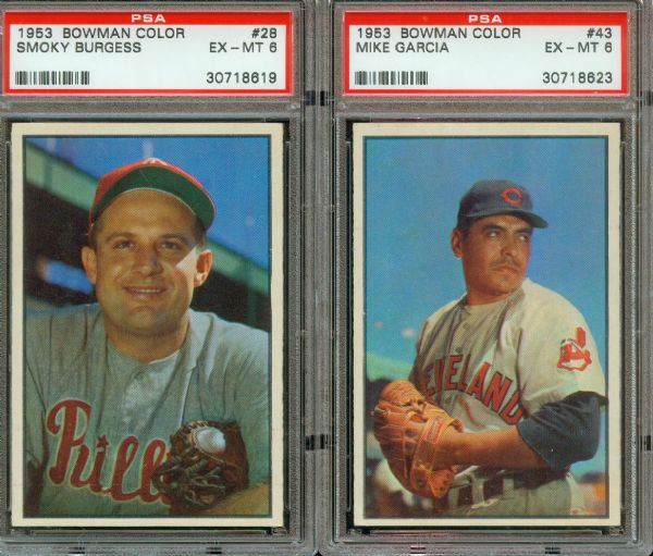1953 Bowman Color (2) #28 Burgess & #43 Garcia PSA 6  Ex-Mt