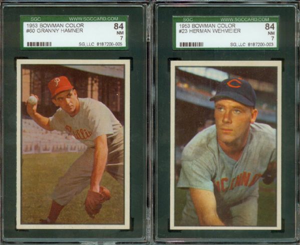 1953 Bowman Color #60 Hamner & #23 Wehmeier both SGC 84 NRMT