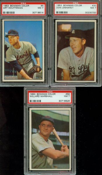 1953 Bowman Color (3) Houtteman, Lenhardt, Marshall  all PSA 7 NMT