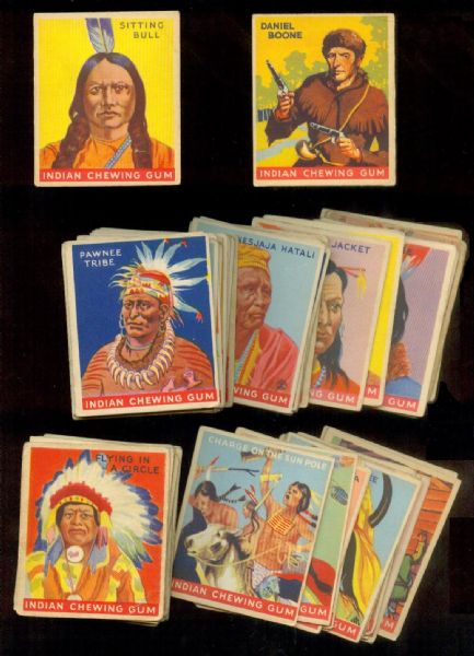 R73 Indian Chewing Gum lot of 55 w/Sitting Bull and Daniel Boone vg - vg+ condition