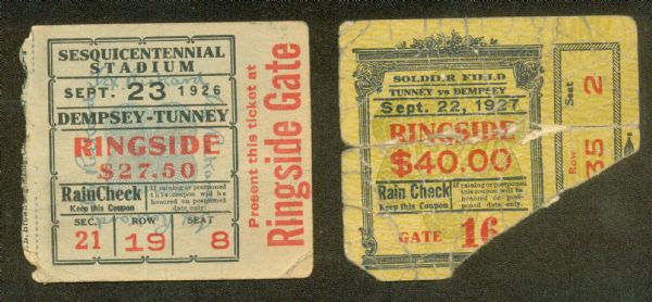 (2) Tunney vs Dempsey important boxing tickets