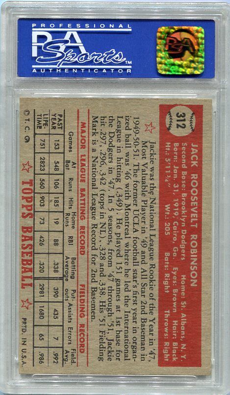 Lot Detail - 1952 Topps #312 Jackie Robinson PSA 7 OC